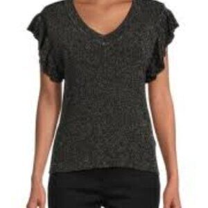 Nanette Lepore Glitter Flutter Sleeved Top